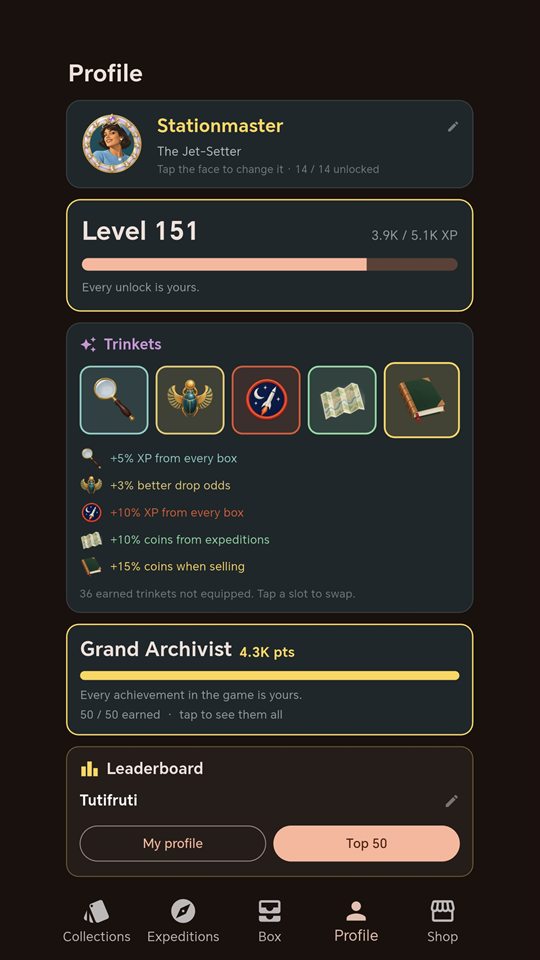 Box Collector: the profile screen